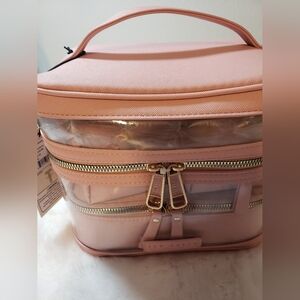 Ted Baker 4pc Train Case Cloud Pink Cosmetic Bag Storage With Handle.